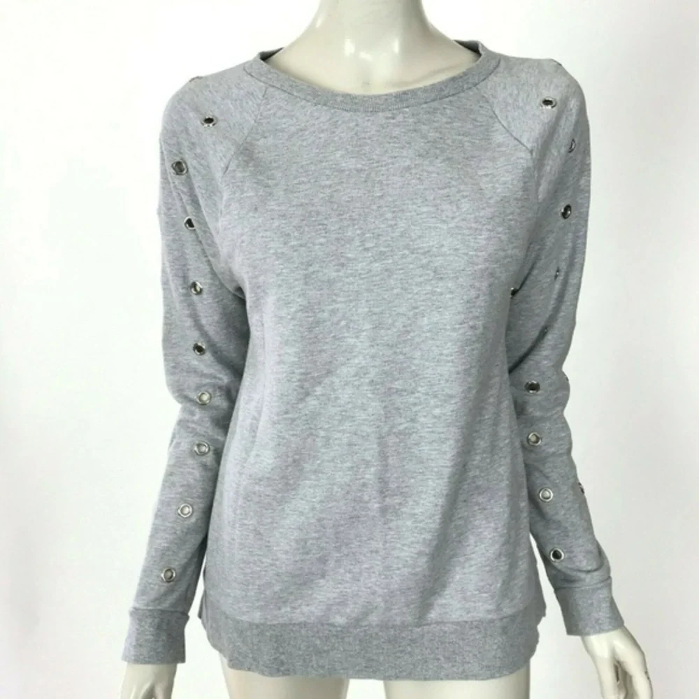 Joe's Jeans Light Gray Grommet-Detail Crewneck Sweatshirt